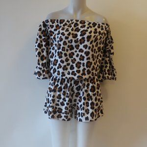 Womens Re:VaVa Black White Cheetah Off The Shoulder Romper Shorts S *